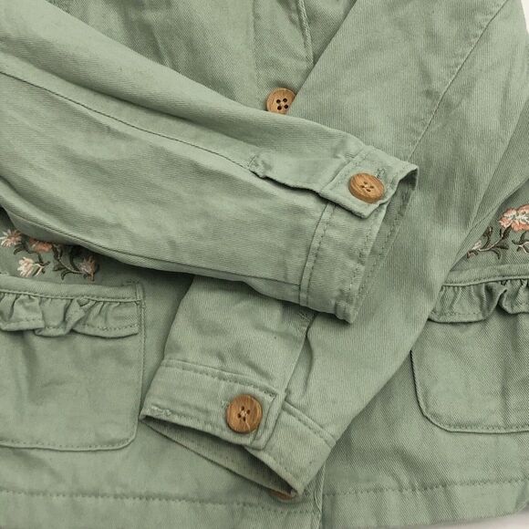 OshKosh B'Gosh Baby Girl Green Floral Tan Button Front Lightweight Jacket Sz 24M - Picture 3 of 9